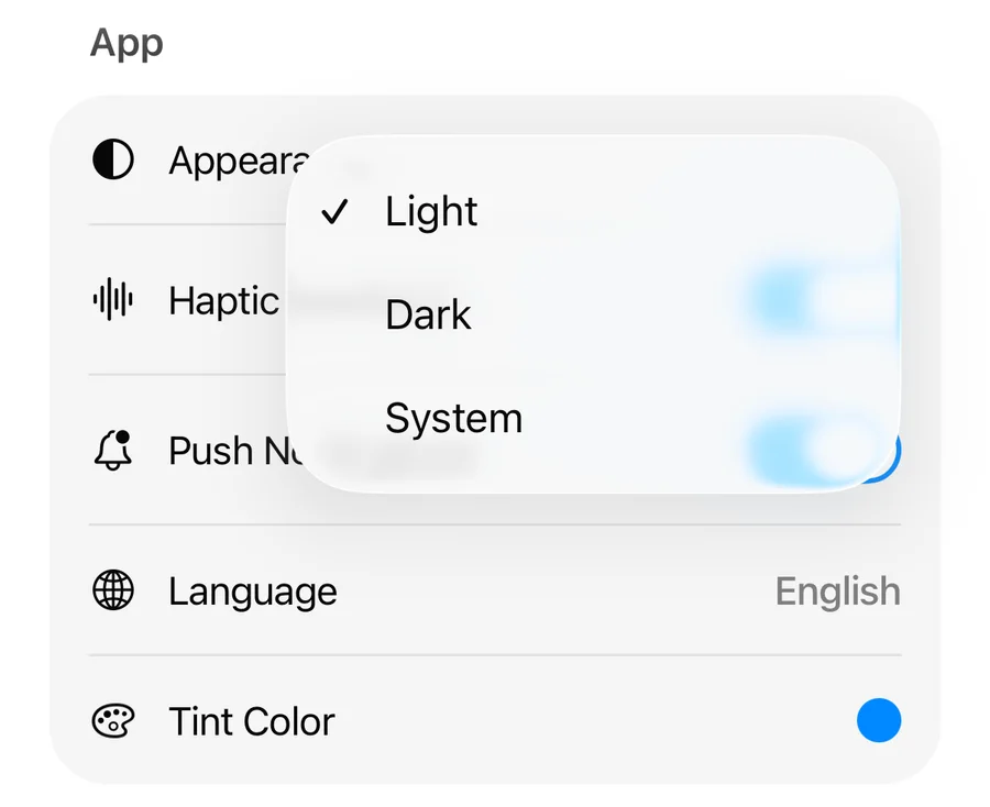 The Appearance setting in the Gript Profile tab open with Light, Dark, and System options