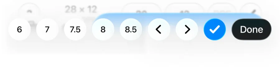 RPE quick-pick values from 6 to 8.5 above the keyboard in Gript