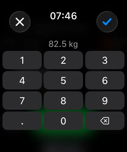 The number pad on Apple Watch for typing a weight value directly