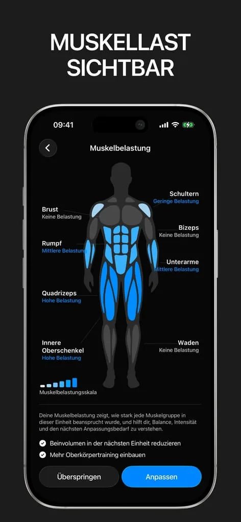 Screenshot der Muskelbelastung in Gript