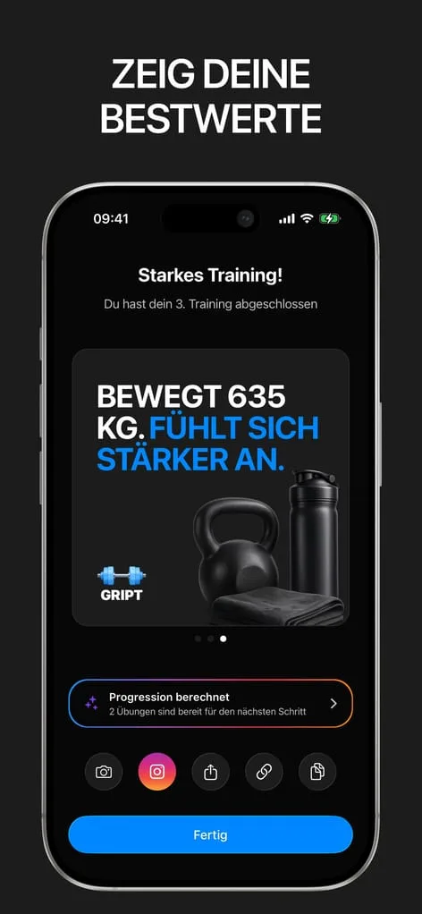 Screenshot der Workout-Teilen-Karte von Gript