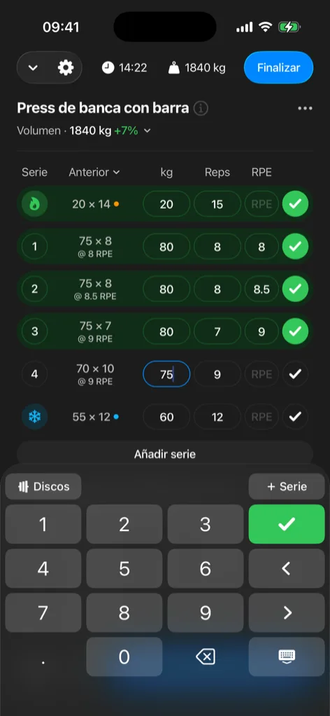 Captura del registro rápido de series en Gript