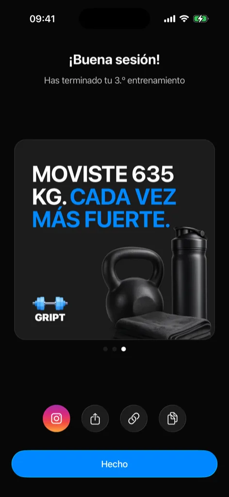 Captura de la tarjeta para compartir entrenamientos de Gript