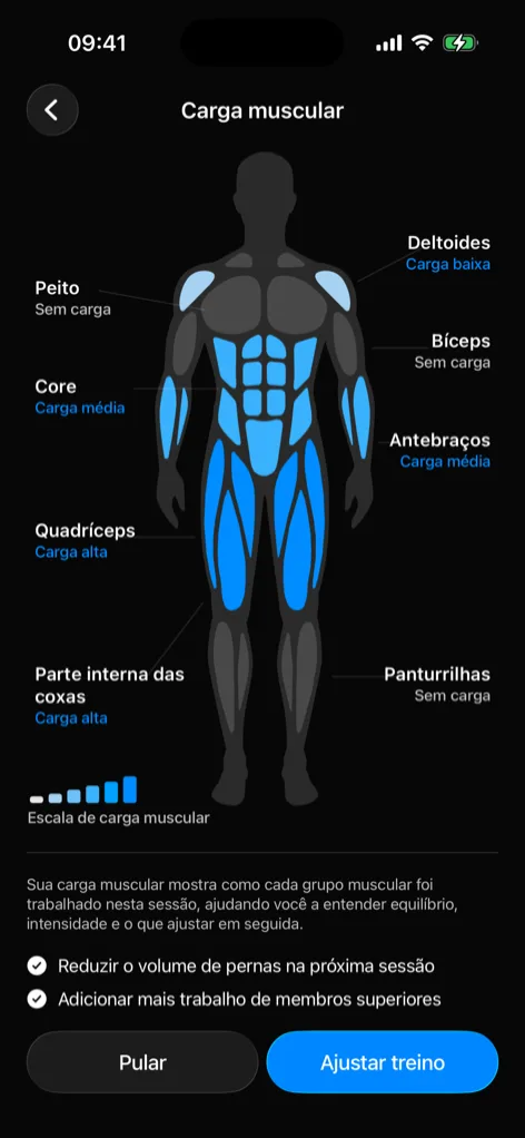 Captura de tela da carga por músculo na Gript